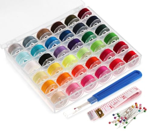 ilauke 36pcs Prewound Sewing Machine Bobbins, Prewound Bobbin Thread - color: 36 color