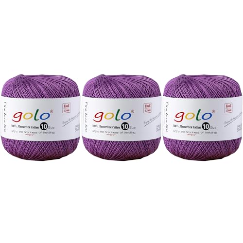 golo 3 Balls Crochet Thread Size 10 Crochet Yarn for Hand Knitting 634 - color: 000-634 Purple