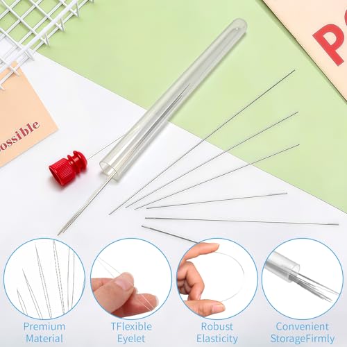 VYNFLICK Beading Needles Set - 45 pcs 6 Sizes Big Eye Seed Bead Needle, 5 Sizes Long Straight with 2 Threaders & Scissors Stainless Sewing for Beads Crafting Jewelry Making