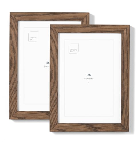 Opposite Wall - Set of 2-5x7 in - Dark Solid Oak Wood Picture Frames with Mat - Wall Hanging & Tabletop Photo Frame - Pictures Display 4x6 with Mat, 5x7 without - Office, Gallery & Home Decor - color: Dark Oak, size: 5x7 in - 2 pk