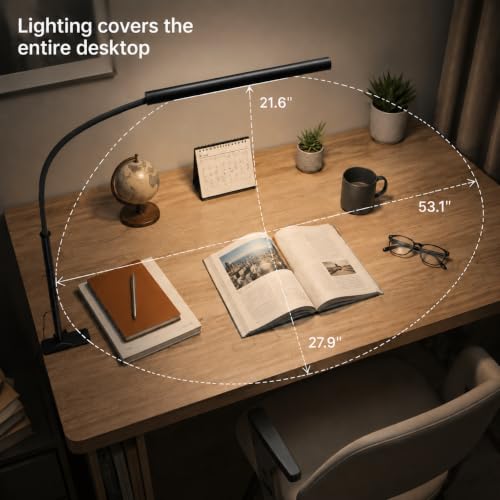 LED Desk Lamp with Clamp, 1200 Lumens Eye-Caring Desk Light for Home Office - color: Black, size: Mini