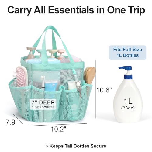 Mesh Shower Caddy Portable - 8 Pockets, S-Hook, Shower Bag for Dorm Camping - color: Sage Green, size: L (Classic Dorm Caddy)