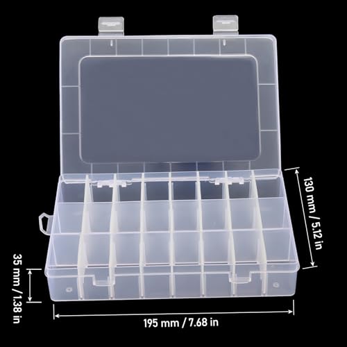 KINJOEK 8 Pack 24 Grids Plastic Bead Organizer Containers Storage, Adjustable Dividers Diamond Jewelry Craft Painting Storage Case, Clear Small Fishing Tackle Box for Sewing Cross Stitch Accessories - color: Clear, size: 24Grid 8PCS