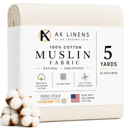 AK TRADING CO. Muslin Fabric/Textile Unbleached - Draping Fabric - Natural 5 Yards Medium Weight - 100% Cotton (63in. Wide) - color: Natural Unbleached, size: 5 Yards