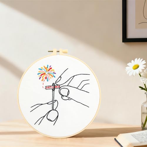 Beginner Embroidery Starter Kit, Easy Hand Embroidery Kits for Beginners Adults, Stamped Cross Stitch Kits for Beginners Adults Craft Kits for Women, Entire Set of Embroidery Supplies & Video Tutorial - color: H21092, size: 8Inch