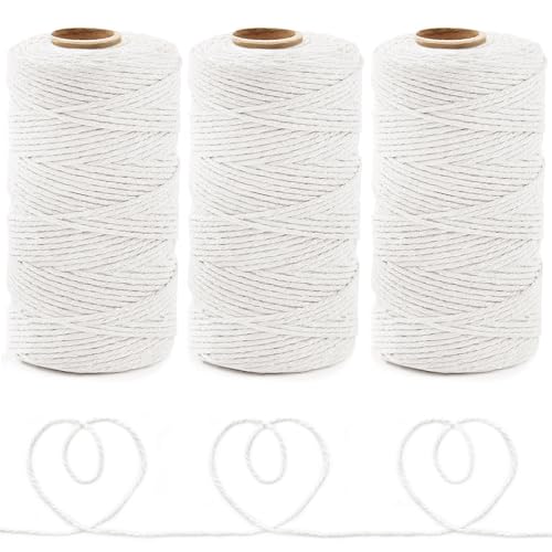 Anvin 984 Feet Cotton Twine Natural Jute Packing String - White for Bakers, Wrapping, Butchers, Baking, Arts and Crafts, Gardening (Pack of 3, 10 Ply 2mm Thick) - color: White