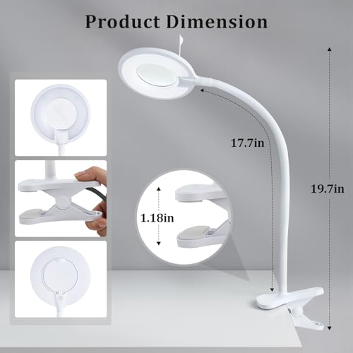 3X+6X Magnifying Glass with Light and Clamp,Dimmable LED Magnifying Lamp - color: Cool White