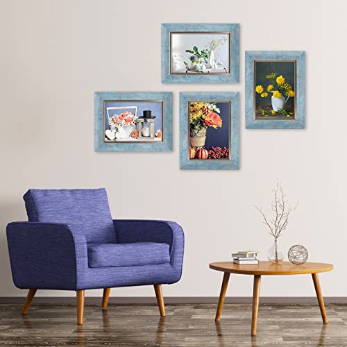 XUANLUO 5x7 Picture Frames Set of 4,Rustic Retro Photo Frame(Blue) - color: Blue-4pcs, size: 5 x 7 inch