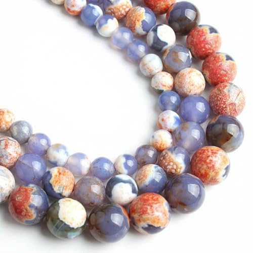 35pcs Round Loose Blue and Orange Fire Agate Beads for Bracelet Beads，10mm Gemstone Bead Round Loose Stone Beads for Jewelry Making DIY Bracelet Necklace Earrings - color: blue and orange fire, size: 10mm