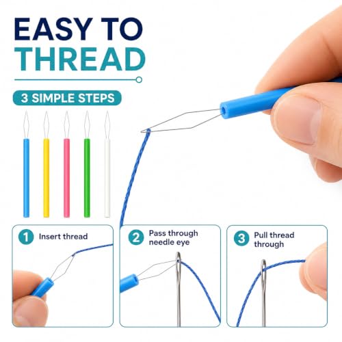 5Pcs Needle Threading Tool Set, Easy Threading Guide for Sewing, Plastic Threader for Elderly, Beading and Handcraft Accessories