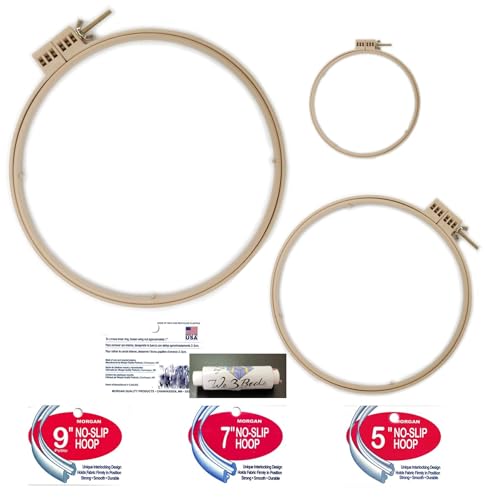 Morgan Quality Products No-Slip Embroidery Hoops Bundle, Interlocking Tongue and Groove Design (9", 7", and 5") - size: 9", 7", and 5"