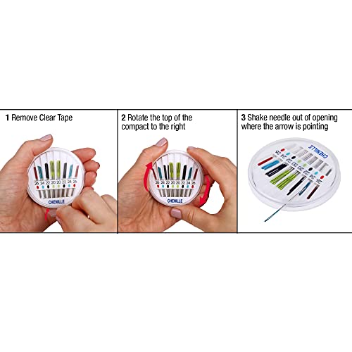 SINGER Chenille Needles in Dial Compact, Assorted Sized Sewing Needles, Sizes 20, 22, 24, 26, Set of 24