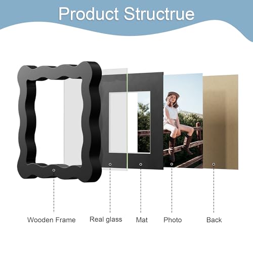 4x4 Picture Frame with Mat for 3x3, Wavy Edge Wooden Real Glass Photo Frame for Tabletop and Wall Hanging, Black, 1 Pack - color: Black, size: 4x4 in