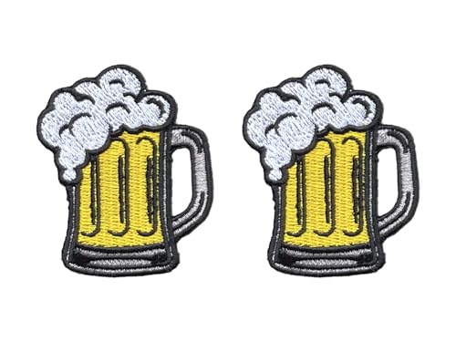 Beer Mug Patch, 2.25" x 1.75", Embroidered Iron-On for Hats, Bags, Jackets, 2-Pack - color: Beer Mug