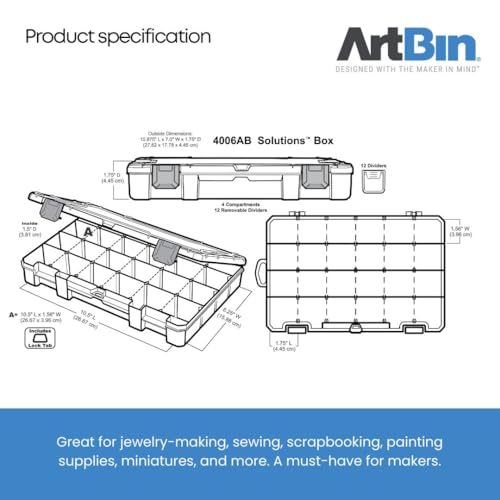 ArtBin Medium Solutions Box Craft Organizer with 12 Dividers, Clear - size: 10.75" x 7.375", style: 4 Compartments, 12 Dividers