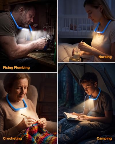 Neck Book Light with Storage Case, 3 Color Dimmable Reading Light - color: Blue Light with Storage Case