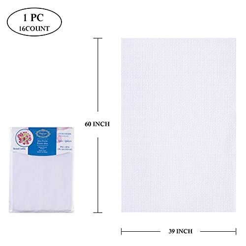 Aida Cloth Big Size 16 Count, White Cross Stitch Fabric, 39 inch by 60 inch - size: 16 count 39"x60"