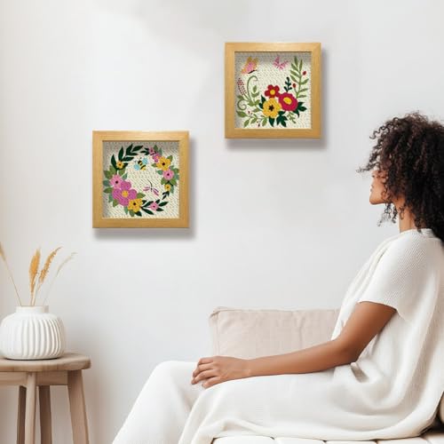 BEUNITONE 2 Sets Flower Punch Needle Kits Butterfly Beginner Punch Embroidery Kits with Frame Embroidery Starter Kits Punch Stitching Kit with Instruction for Wall Hanging Painting 9.4'' x 9.4'' - color: 07-Garland