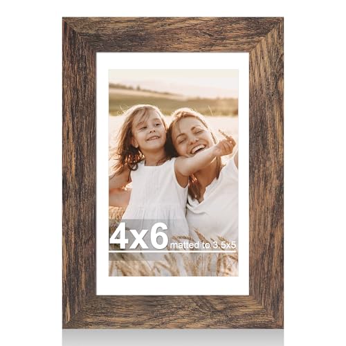 Hongkee 4x6 Picture Frame with Real Glass Wood Frame, 1 Pack (Mat 3.5x5) - color: Rustic Brown, size: 4X6 in