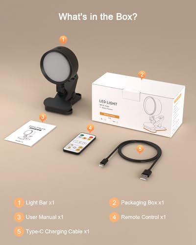 Clip on Light 5000mAh Rechargeable Battery, Clamp Reading Light for Bed - color: Black