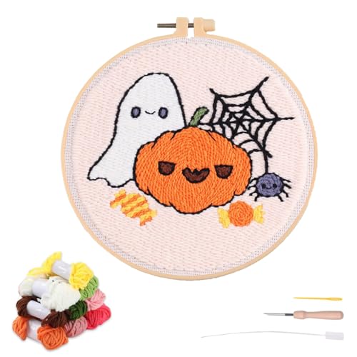 artcici Punch Needle Kit for Beginners with Halloween Ghost Pattern Tool and Yarn, Easy Embroidery Rug Hooking Set (Halloween Ghost) - color: Halloween Ghost