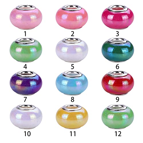 100 Pieces 14mm European Large Hole Spacer Beads Mix Color with Silver Brass Cores Assortments Charm Lampwork Beads Supplies for Necklace Bracelets Jewelry Making (Ceramic Effect) - color: Ceramic effect