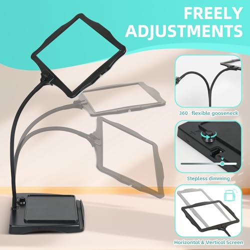 Magnifying Glass with Light and Stand 50 Ultra-Bright LEDs Large Magnifying Lamp with Light Magnifying Glass on Stand Hand-Free with 360° Flexible Gooseneck for Close Work Reading Repair Crafts - color: Black