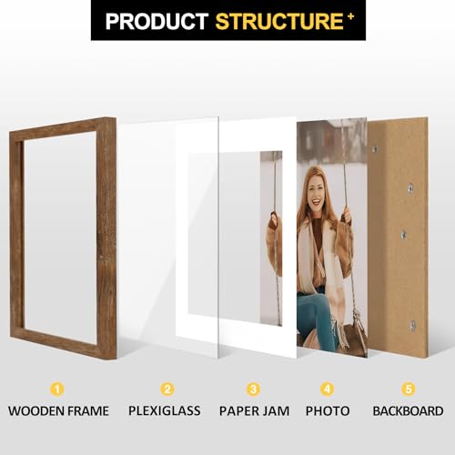 TOFOREVO 8.5x11 Picture Frames with 6x8 Mat Set of 2, Rustic Brown - color: Rustic Wood, size: 8.5x11