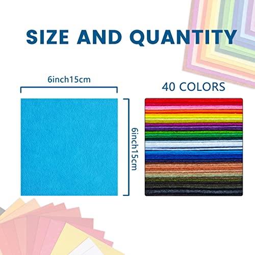 Jtnohx Soft Felt Fabric Felt Sheets for Crafts 40 Colors Assorted 6"x6" - size: 6 x 6 inches