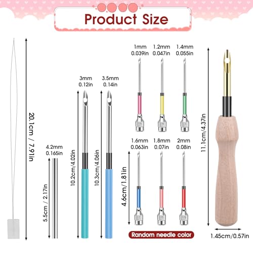 12 Pcs Punch Needle Kit, Embroidery Punch Needle Tool Wooden Handle Embroidery Tool Punch Needle Threader Set for Adults Beginner Yarn Floss Cross Stitching