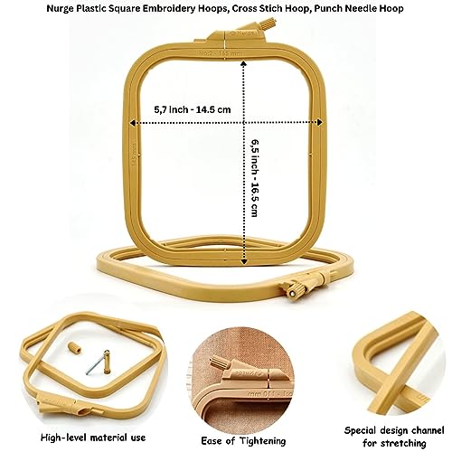 Nurge Square Embroidery Hoop - Plastic Cross Stitch Frame for Needlepoint & Embroidery - Adjustable Craft Hoop - Beige - No:2 (Small) - color: Beige, size: No:2 (Small)