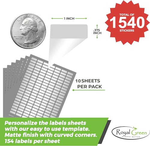 Royal Green Printable Rectangle Labels, 1 x 0.375 Inch - 1540 Pack - color: Silver, size: 1540