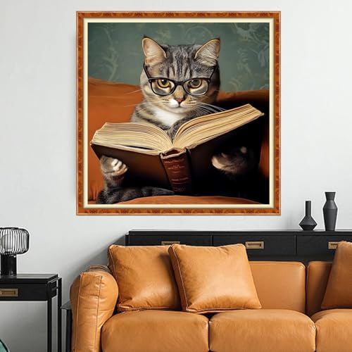 Funchey Counted Cross Stitch Kits for Adults Needlepoint Kits Unprinted Cross Stitching Embroidery Kit 11CT Cross Stitch Supplies-Cats Like to Read Books 18x18 inch - color: Artcolor07