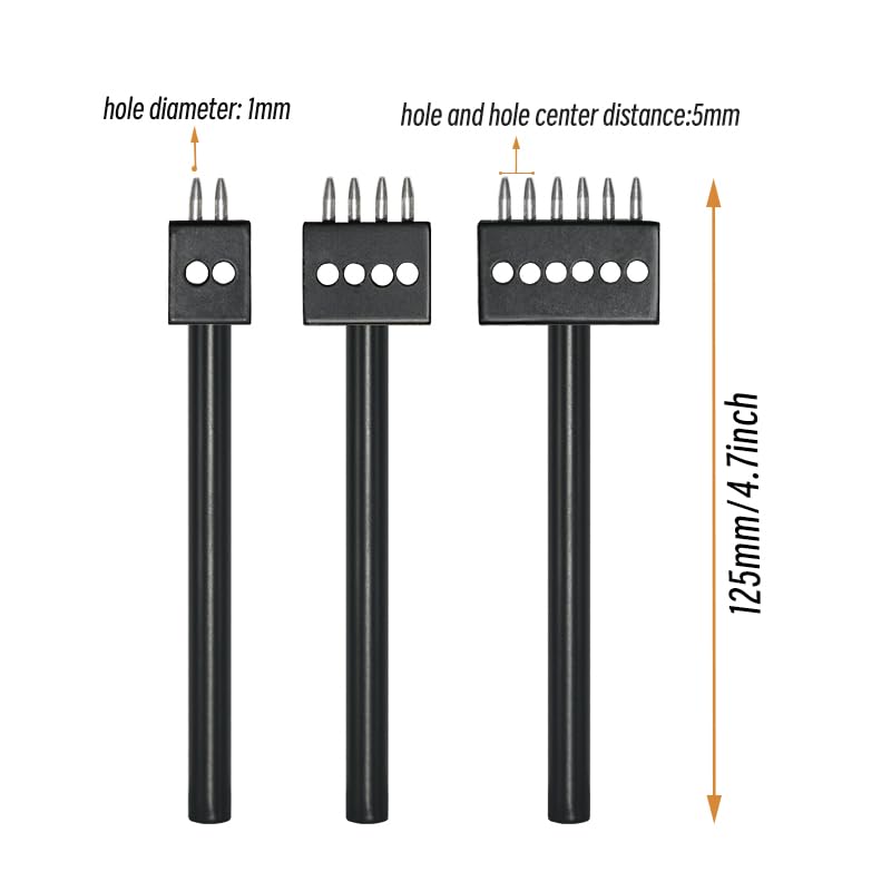 Leather Round Hole Punching Tool 3pcs Prong Punch Tool Set with 2/4/6 Prong Options for Precise Round Hole Punching DIY Leather Craft (5MM) - size: 5MM