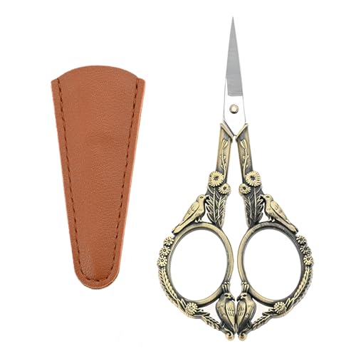 dophee Retro Stainless Steel Sewing Embroidery Scissors with Leather Cap