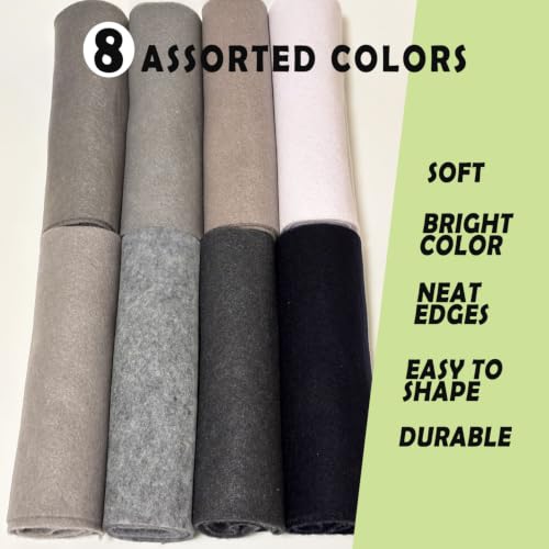 Black White Grey 8 Assorted Soft Felt Sheets Fabric 8'' x 36'' 1.6mm Thick - color: Gray Series