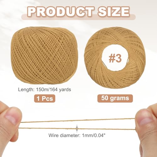 MECCANIXITY Crochet Thread Pearl Cotton Size 3 Champagne 164 Yards for Crocheting Tatting Knitting Embroidery Sewing - color: Champagne