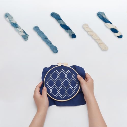 FREEBLOSS 5 Pcs Sashiko Thread Sashiko Kit Sashiko Skein 110 Yards*5 Colors Natural Plant Dyed Sashiko Cotton Embroidery Thread Japanese Quilting & Embroidery Sashiko Kit Supplies - color: Blue Dye