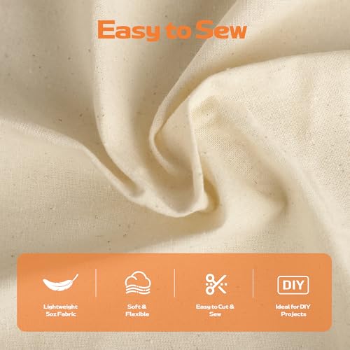 5 oz Lightweight Canvas Fabric, Soft Natural Cotton Blend 60'' Wide for Sewing, Painting, Tote Bags, Embroidery, DIY Crafts (Unbleached, 2 Yard) - color: Unbleached - 5oz, size: 2YD-(60'' x 72'')