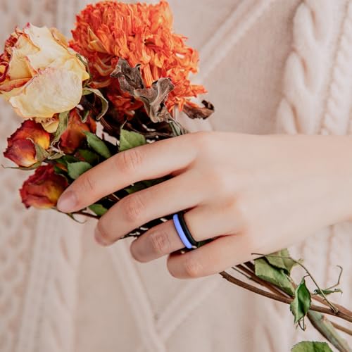 Egnaro Women's Silicone Wedding Ring 2.5mm Wide 1.8mm Thick Rubber Band Set - color: 5-White, Emerald Green, light purple-blue, sky blue, Black