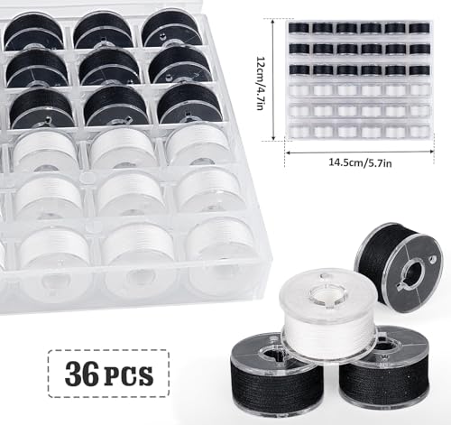 ilauke 18White+18Black Bobbin Thread, Size A Prewound Sewing Bobbins - color: Black and White