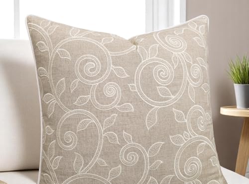Scroll Vine Embroidered 20x20 Throw Pillow Cover, Natural - color: Natural-maurice Scroll, size: 20" x 20" (Pack of 1)