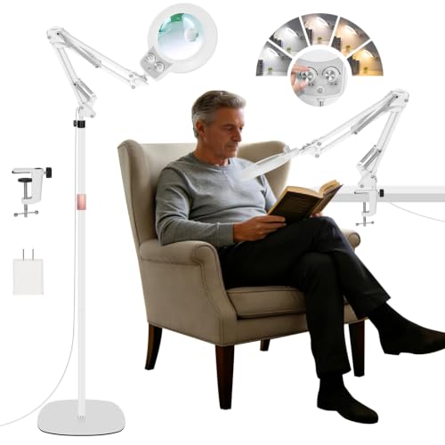 4In1 Floor Magnifying Lamp with Light, 12X 30X Glass Magnifier Black - color: White, size: 12x 30x