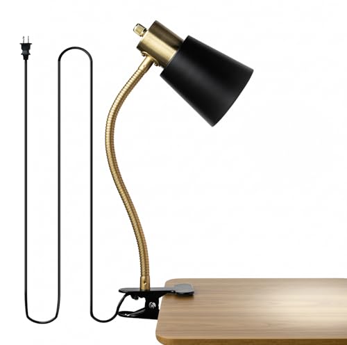 LALISU Desk lamp Eye-Caring Table Lamps 360°Rotation Gooseneck Clip on Lamp - color: Black and Gold