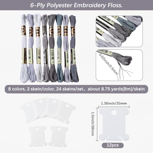 24 Skeins 6 Strands Variegated Grey Embroidery Thread for Craft - color: Gray