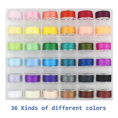 36 Pcs Bobbins and Sewing Threads Prewound Bobbin Thread with Storage Plastic Case Assorted Colors Sewing Thread Set for Brother Babylock Singer Janome Embroidery and Sewing Machine Polyester Thread
