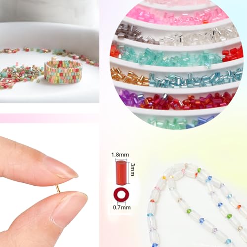 EuTengHao 19200Pcs Tube Beads Kit 3mm Glass Bugle Seed Beads for Jewelry Making Embroidery & Home Decor (32 Vibrant Colors) - size: 3MM