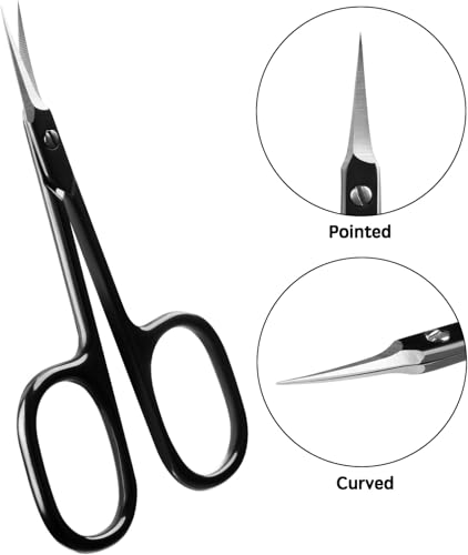 Professional Cuticle Scissors Extra Fine for Women and Men, Upgraded Curved Precise Pointed Tip Grooming Scissors for Trimming Eyebrow, Eyelash, Trim Nail and Dry Skin (Black)