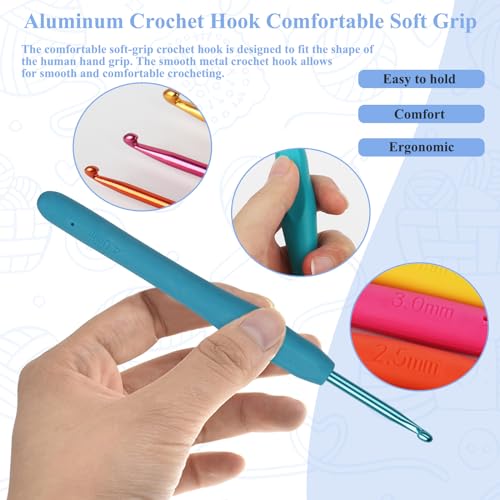 Coopay Crochet Hooks Set-Ergonomic Soft Grip Metal Crochet Needle (2mm-6mm) - color: Ergonomic Metal Hook Set