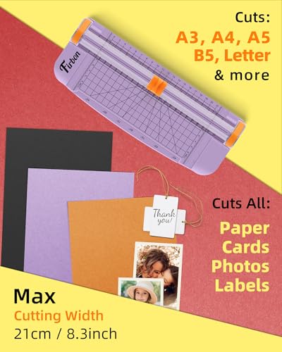 Firbon A5 Paper Cutter, Small Straight Paper Trimmer with Side Ruler - color: A5-purple